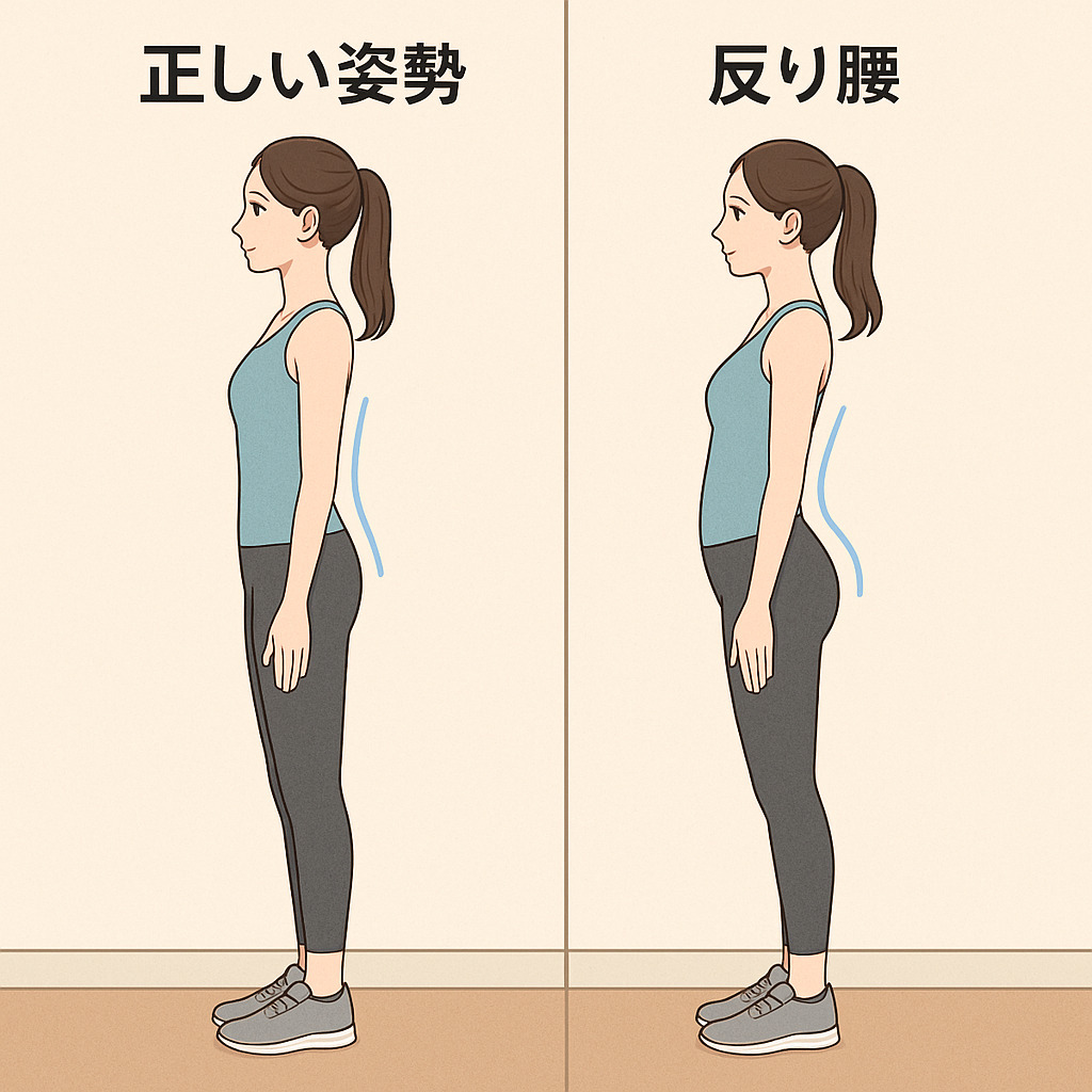 正しい姿勢と反り腰の姿勢